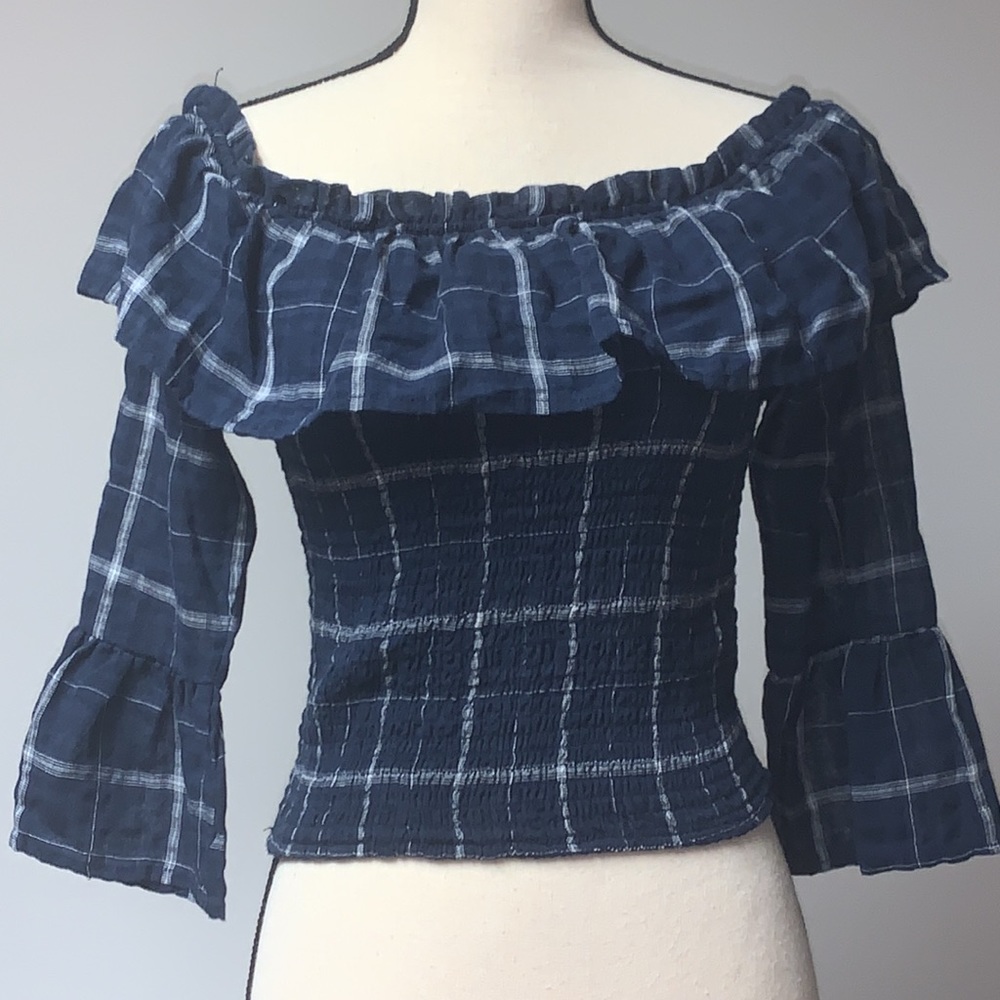 Altar’d State Plaid Off the Shoulder Top Small
